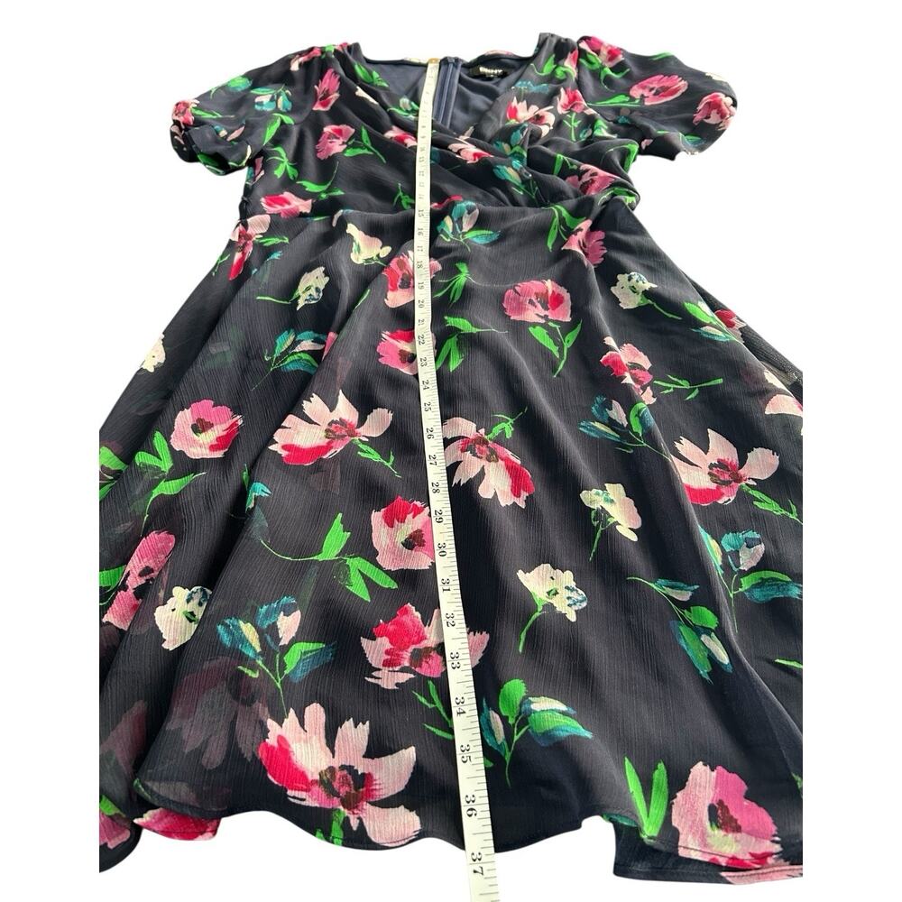 DKNY Navy Blue Floral Chiffon Wrap V-Neck Midi Dress Size 10 Preppy Professional - Picture 7 of 11